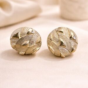 Vintage Signed CORO Gold Tone Round Circle Button Clip on Screw Back Earrings